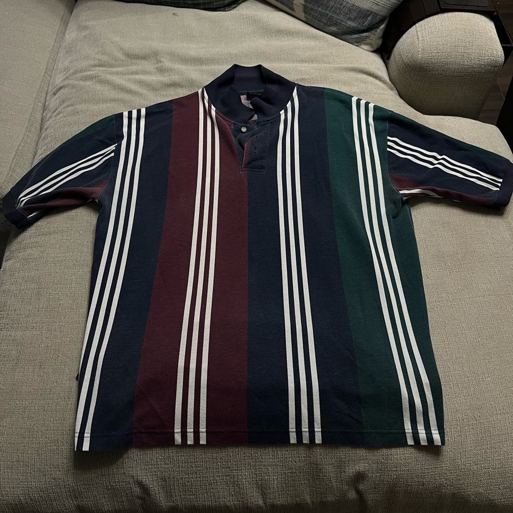 Vintage Stefano Man short Sleeve Polo Shirt Adult Large Striped Colorful
